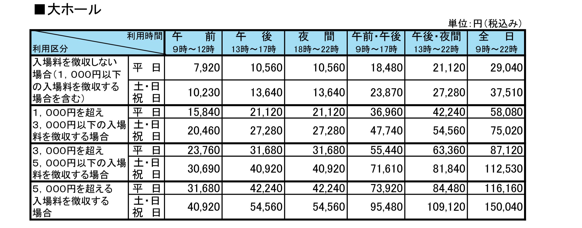 EZUKO HALL | 施設利用料(H26/4/1～)